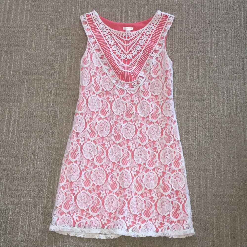 Orange dress + white lace